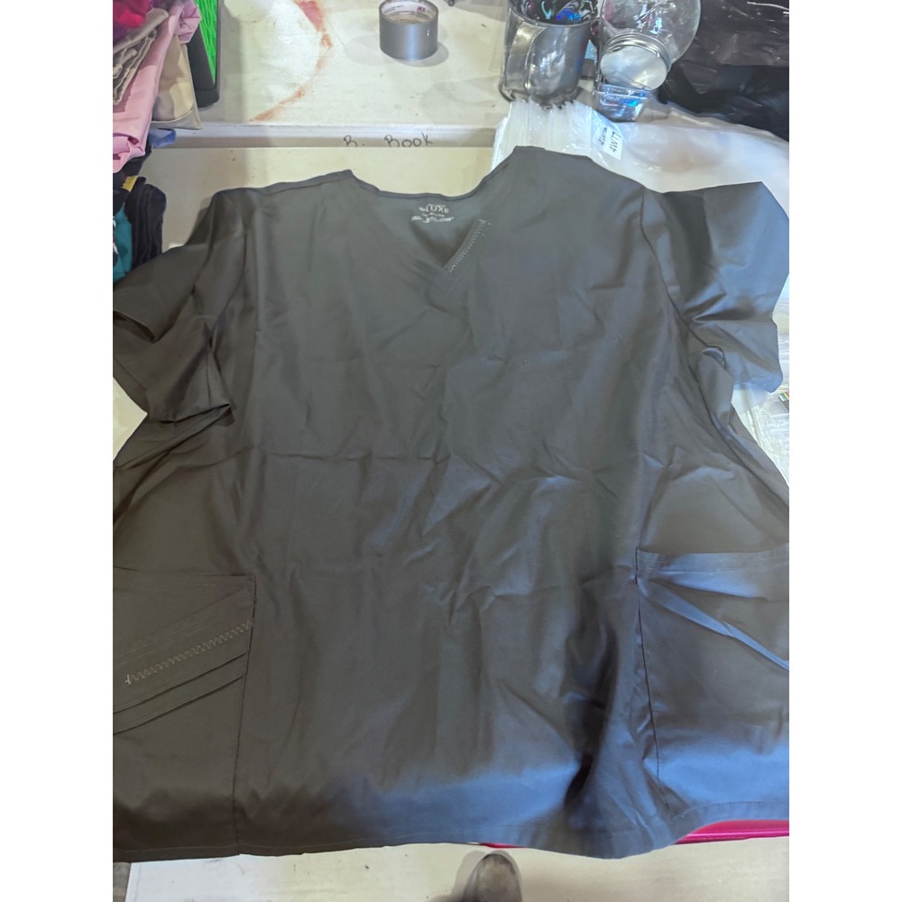 Cherokee Luxe Womens V-Neck Scrub Top Dark Grey Charcoal 3XL NWT